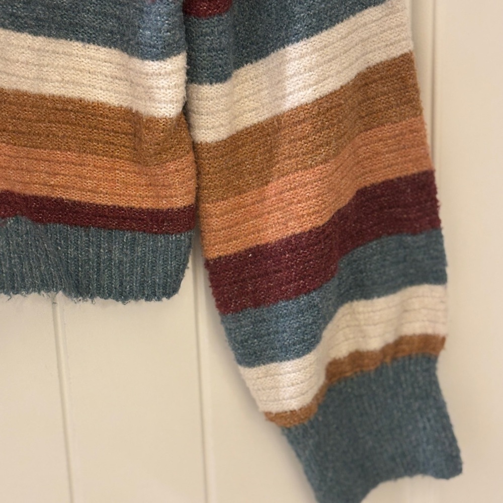 Pink Rose Women's Striped Sweater - Blue, Brown, Cream, Red - Picture 3 of 4